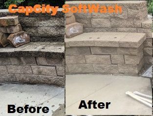 Retaining wall before and after power washing